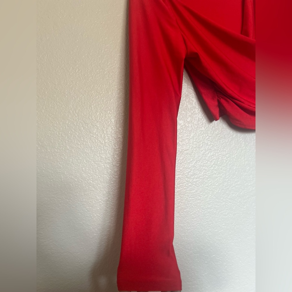 Red RUCHED  Wrap Front Long Sleeve  Top Size XL - Picture 4 of 9